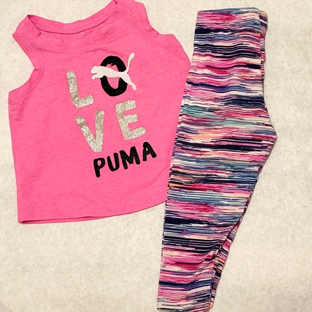Puma pink tank top and striped leggings set